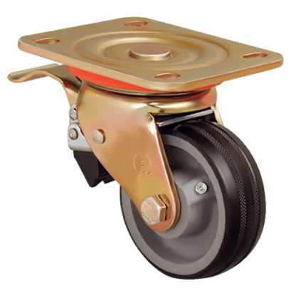 Большегрузное поворотное обрезиненное колесо с тормозом ED01 VBR 125 F