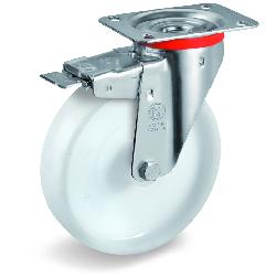 Колесо Tellure Rota 686802 поворотное с тормозом, диаметр 100мм, грузоподъемность 200кг, полиамид
