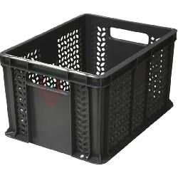 Пластиковый ящик универсальный перфорированный, дно сплошное 400х300х230 (Черный)