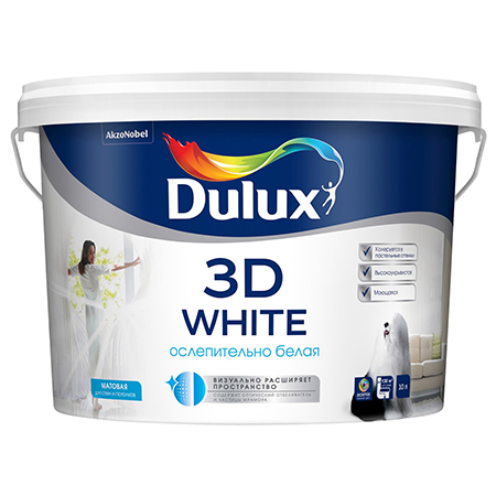 DULUX 3D White матовая акриловая краска для стен и потолков База BW 9л
