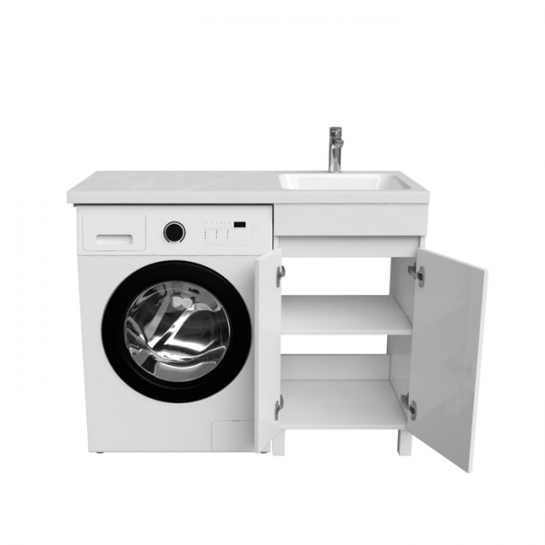 Тумба с умывальником напольная для стиральной машины с дверцами, 110 см, левая, белая, IDDIS Optima Home
