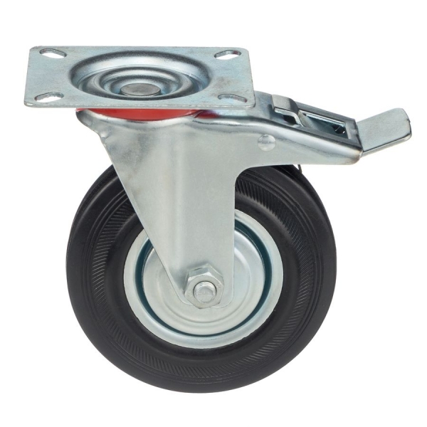 Колесо поворотное с тормозом Стелла-техник 4003-125 диаметр 125мм, грузоподъемность 100кг, резина, металл