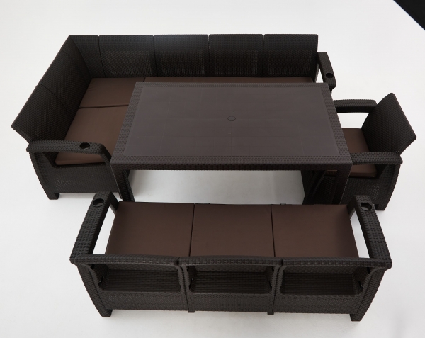 Комплект садовой мебели из ротанга Set 5+3+1+обеденный стол 160х95, с комплектом бежевых подушек