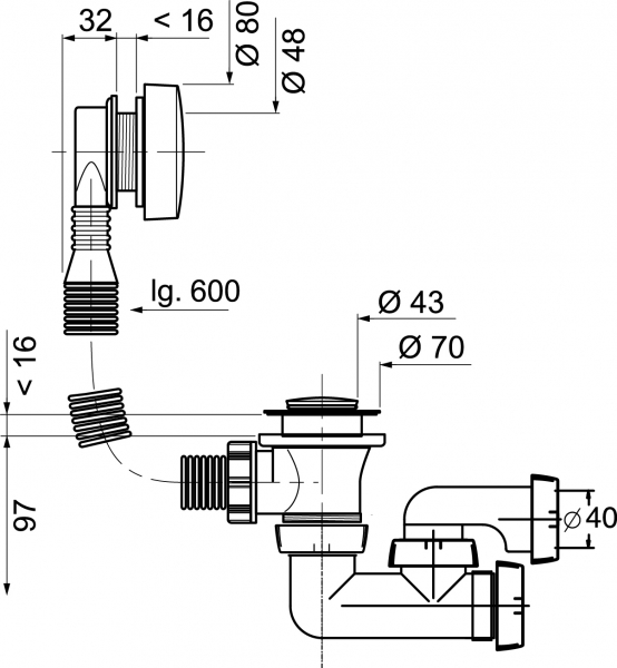 Слив-перелив SP5603 c сифоном Перископ полуавтомат, вентиль ABS хром, клапан латунь хром, L600 (30717567)