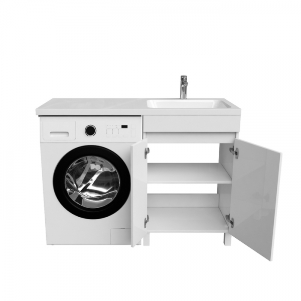 Тумба с умывальником напольная для стиральной машины с дверцами, 120 см, правая, белая IDDIS Optima Home