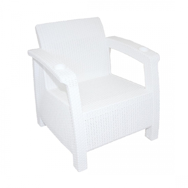 Садовое кресло, искусственный ротанг, белое (+подушка бежеавя) 73x70x79 см.