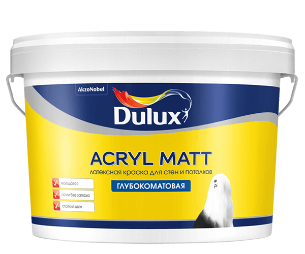 Dulux Краска Acryl Matt водоэмульсионная для стен и потолков база BС 9л