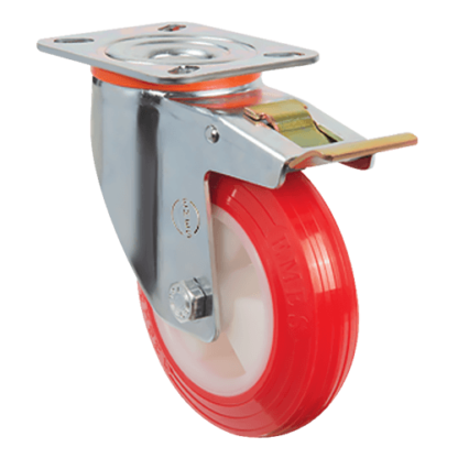 Поворотное полиуретановое колесо с тормозом EM01 ZKP 80 F