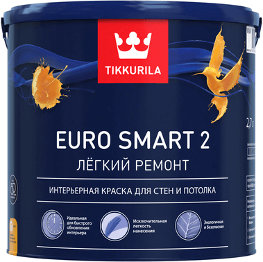 Tikkurila ЕВРО Smart 2 краска для стен и потолков белая 2,7л