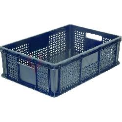 Пластиковый ящик универсальный перфорированный, дно сплошное 600х400х180 (Синий)