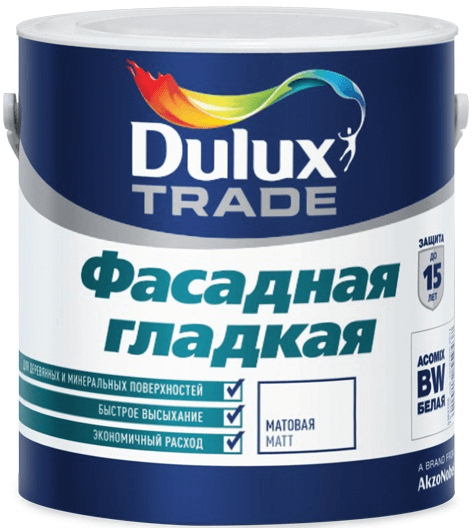 DULUX Trade Фасадная гладкая матовая акриловая краска База BW 1л