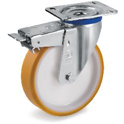 Колесо большегрузное Tellure Rota 669206 поворотное с тормозом, диаметр 200мм, грузоподъемность 500кг, полиуретан TR, полиамид 6