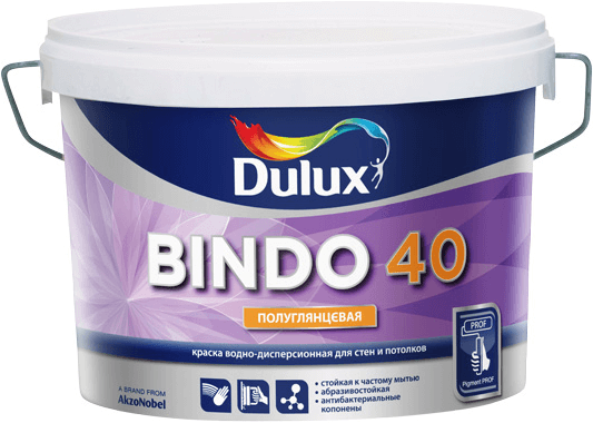 Dulux BINDO 40 краска водно-дисперсионная полуглянцевая для стен и потолка 4,5л белая