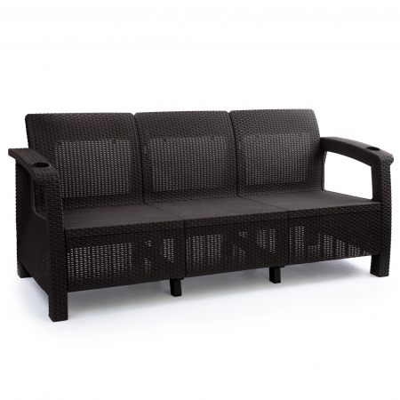 Комплект садовой мебели HomlyGreen (3-х местный диван + Стол 94х94х74см.), искуственный ротанг, мокко, серые подушки