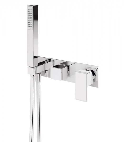 Cezares PORTA-VDM2-BIO Встраиваемый смеситель для ванны и душа однорычажный, на 3 выхода, в комплекте с ручным душем, исполнение хром белый матовый