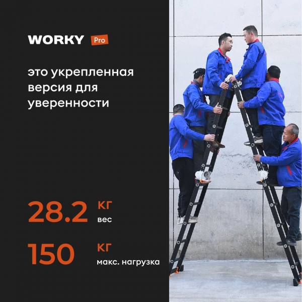 Лестница-стремянка 4x8 трансформер WORKY Pro, высота 9,1м