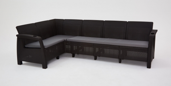 Комплект садовой мебели HomlyGreen Диван угловой и стол обеденный 160х95, мокко (подушки серого цвета)