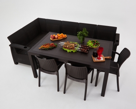 Комплект садовой мебели из ротанга Set 5+3стула+обеденный стол 160х95, с комплектом бежевых подушек