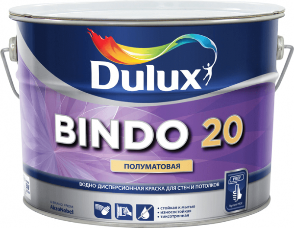 Dulux BINDO 20 краска водно-дисперсионная полуматовая для стен и потолка 9л белая