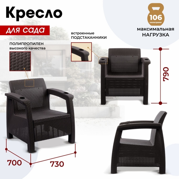 Комплект садовой мебели HomlyGreen Set 3+1+1+Стол 94х94х74см.+подушки серого цвета