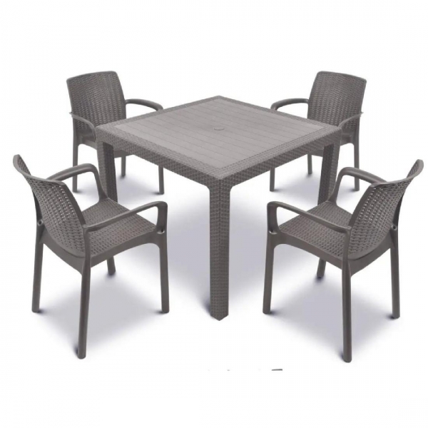 Садовая мебель. Набор RODOS, стол обеденный квадратный 82х82х75, 4 стула, цвет бежевый