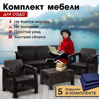 Комплект садовой мебели HomlyGreen Set 3+1+1+Кофейный столик+подушки темно-синего цвета