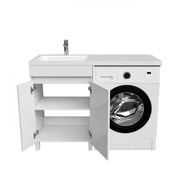 Тумба с умывальником напольная для стиральной машины с дверцами, 120 см, левая, белая, IDDIS Optima Home