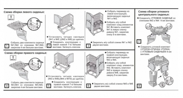 Диван садовый Ротанг угловой садовый 200x200x79 см, мокко, Часть 1 (подушки красного цвета)