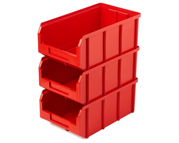 Пластиковый ящик V-3-К3-красный , 342х207х143мм, комплект 3 штуки