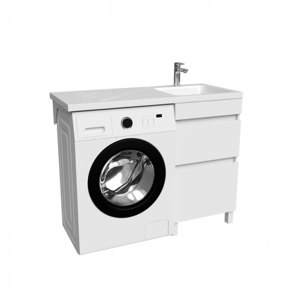 Тумба с умывальником напольная для стиральной машины с ящиками, 110 см, правая, белая, IDDIS Optima Home
