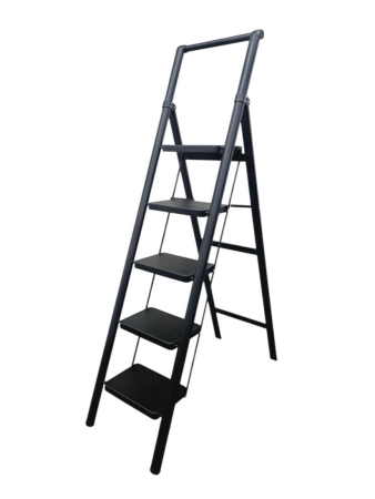 Стремянка стальная, черная 5 широких ступеней