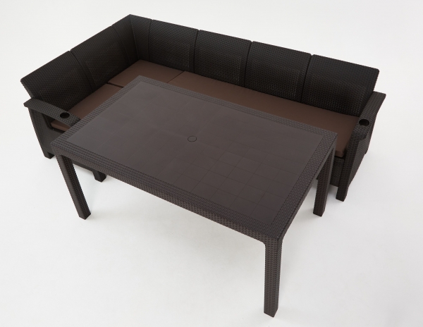Комплект садовой мебели из ротанга Set 5+3стула+обеденный стол 160х95, с комплектом черных подушек