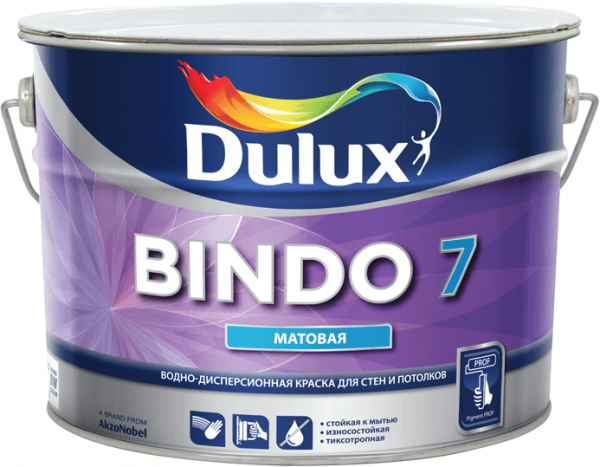 Dulux BINDO 7 краска водно-дисперсионная матовая для стен и потолка 0,9л бесцветная