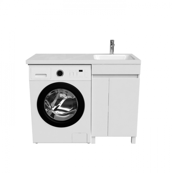 Тумба с умывальником напольная для стиральной машины с дверцами, 110 см, правая, белая, IDDIS Optima Home