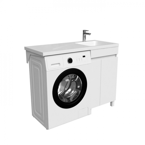 Тумба с умывальником напольная для стиральной машины с дверцами, 110 см, правая, белая, IDDIS Optima Home