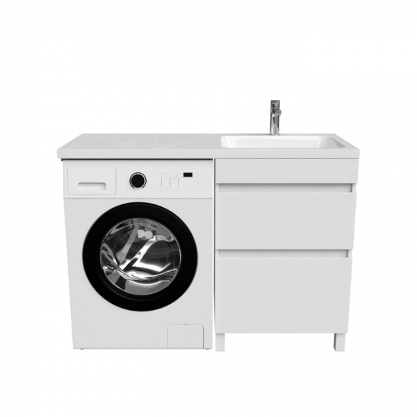 Тумба с умывальником напольная для стиральной машины с ящиками, 120 см, правая, белая, IDDIS Optima Home