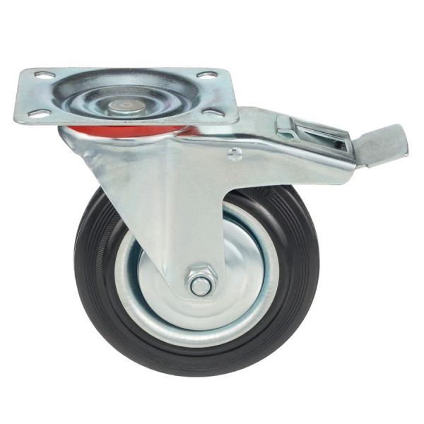 Колесо поворотное с тормозом Стелла-техник 4003-160 диаметр 160мм, грузоподъемность 145кг, резина, металл