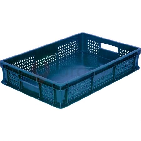 Пластиковый ящик универсальный перфорированный, дно сплошное 600х400х120 (Синий)