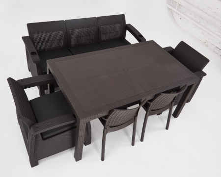 Комплект садовой мебели из ротанга Set 3+1+1+2стула+обеденный стол 160х95, с комплектом красных подушек