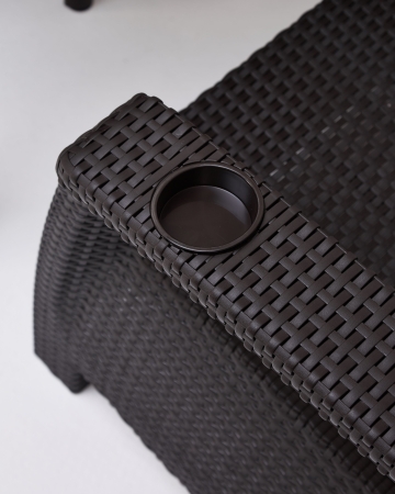 Комплект садовой мебели HomlyGreen Диван угловой и стол обеденный 153х79, мокко (подушки темно-синего цвета)