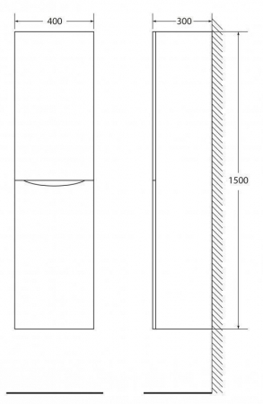 Шкаф-пенал подвесной BelBagno FLY-MARINO-1500-2A-SC-RG-P-R, 40 х 30 х 150 см, Rovere Grigio/светлое дерево, правосторонний