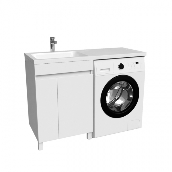 Тумба с умывальником напольная для стиральной машины с дверцами, 120 см, левая, белая, IDDIS Optima Home