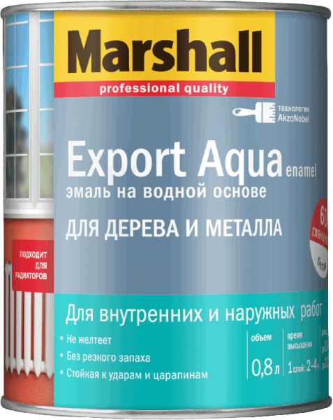 Marshall Водная эмаль EXPORT AQUA Enamel для дерева и металла белая глянцевая 0,8л