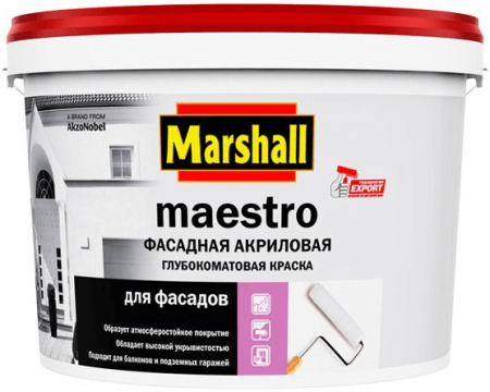 Marshall MAESTRO Фасадная Акриловая водно-эмульсионная краска белая глубокоматовая 0,9л