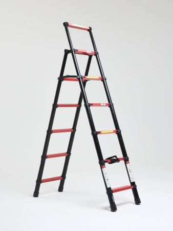 Лестница стремянка телескопическая WORKY BLACK 6+7 ступеней 1,7м+2,0м