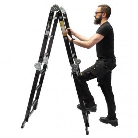 WORKY Лестница-стремянка 4х5 трансформер Profi Black с помостом,  высота 5, 9м ARD257750