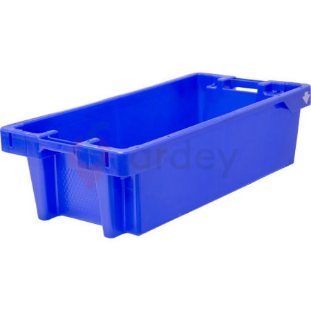 Ящик п/э рыбный конусный с дренажными отверстиями синий (800x400x225)