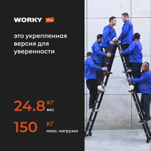 Лестница-стремянка 4x7 трансформер WORKY Pro, высота 8,10м