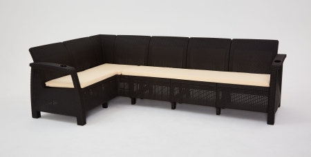 Комплект садовой мебели HomlyGreen 5+3+1+обеденный стол 153х79, с комплектом бежевых подушек