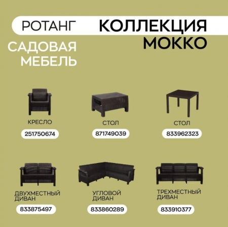 WORKY Комплект садовой мебели кофейный на 2 персоны (2 кресла + кофейный столик), искусственный ротанг, мокко, без подушек ARD258133